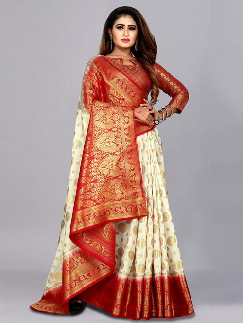 offwhite tussar silk saree with blouse - 18250828 - Standard Image - 0