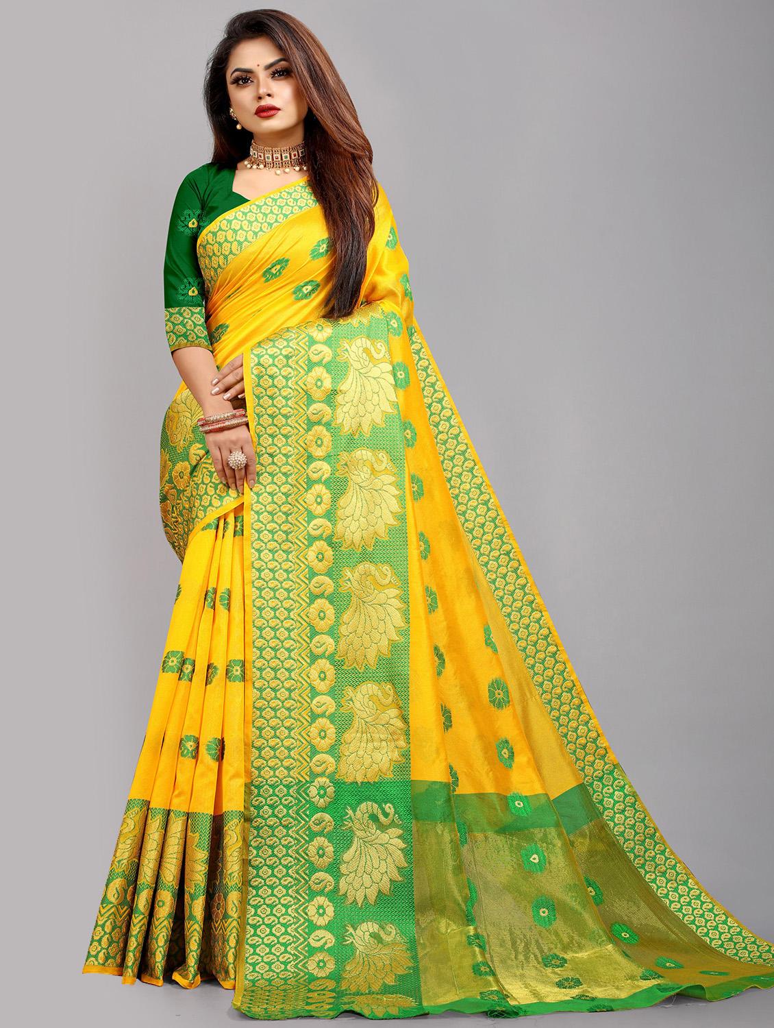 yellow printed saree with blouse - 18250830 - Zoom Image - 0