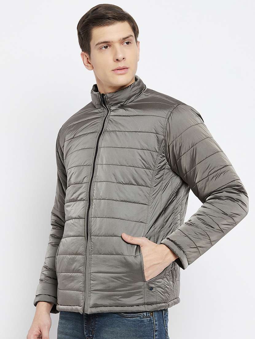 grey solid quilted jacket - 18250992 -  Standard Image - 3