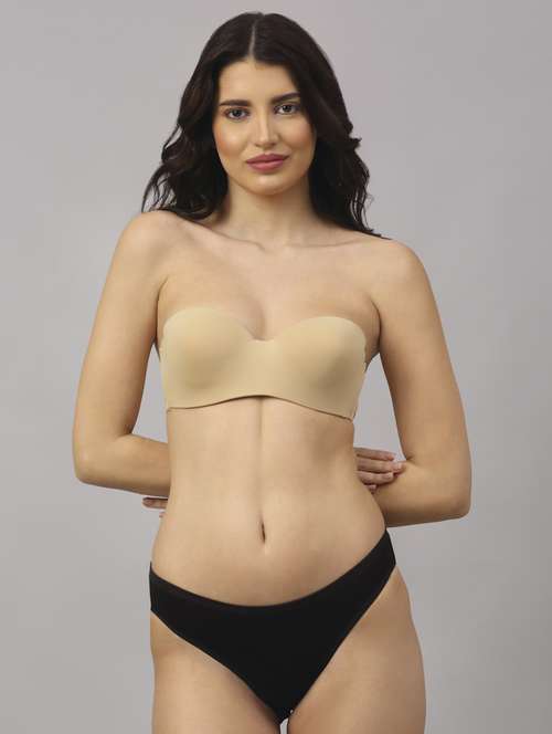 beige solid bras and panty set - 18251223 - Standard Image - 0