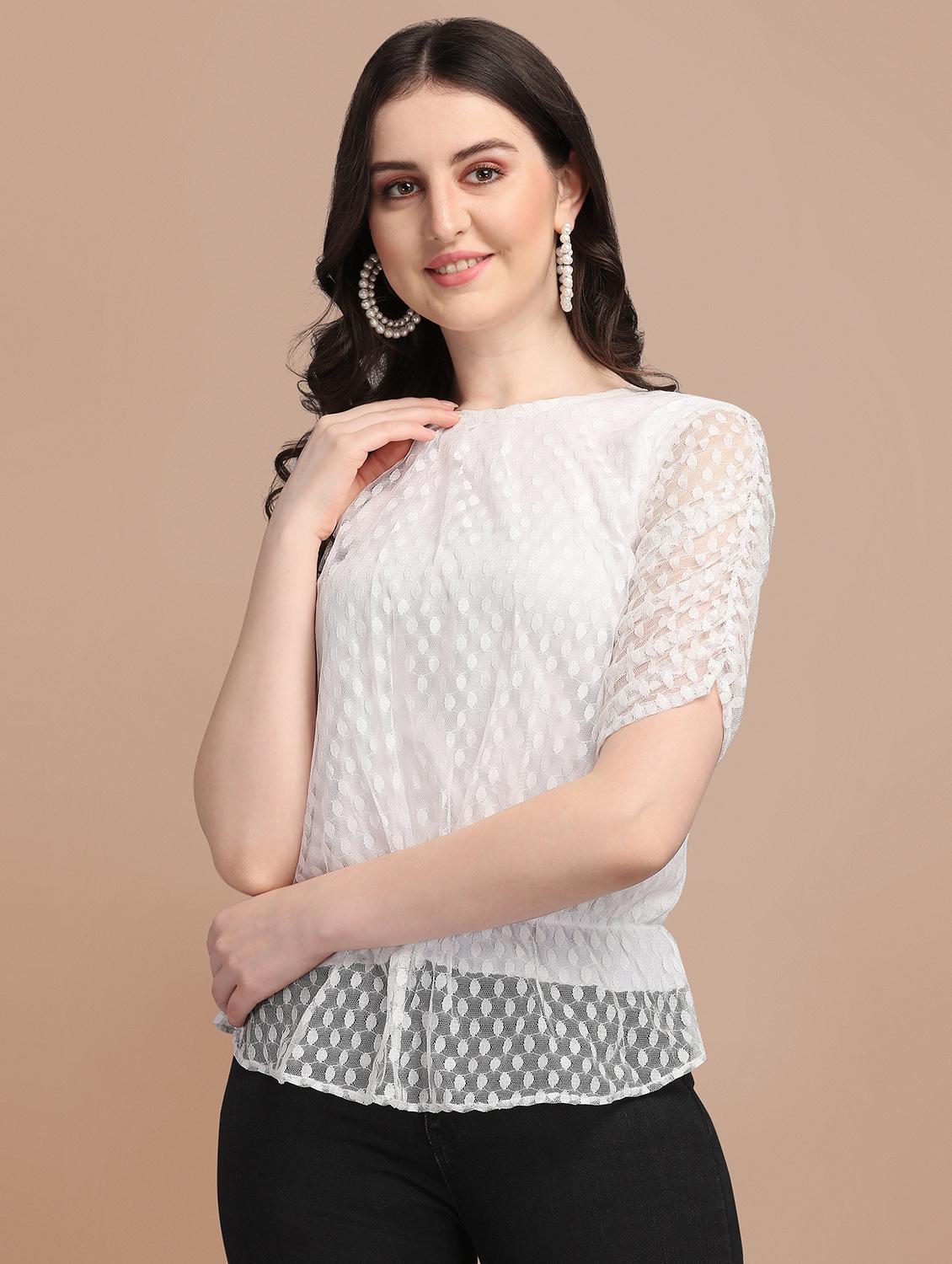 round neck self design  top - 18252074 -  Zoom Image - 0