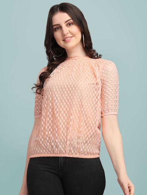 mock neck self design blouson top - 18252078 -  Standard Image - 0
