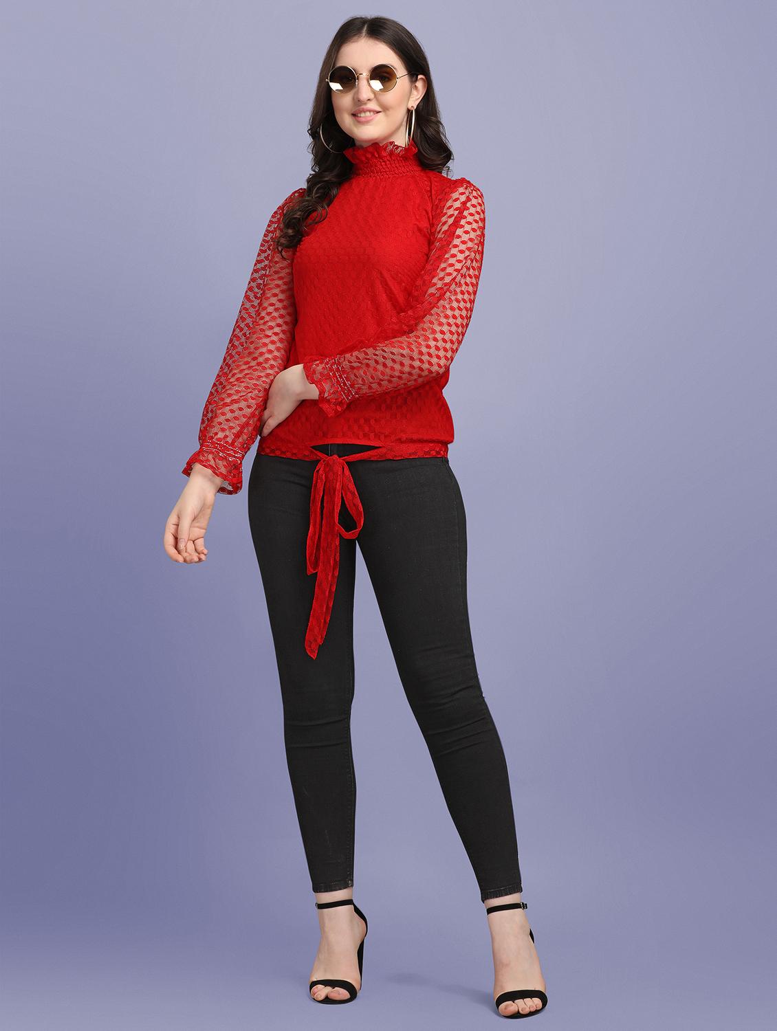 tie front self design top - 18252082 - Standard Image - 3