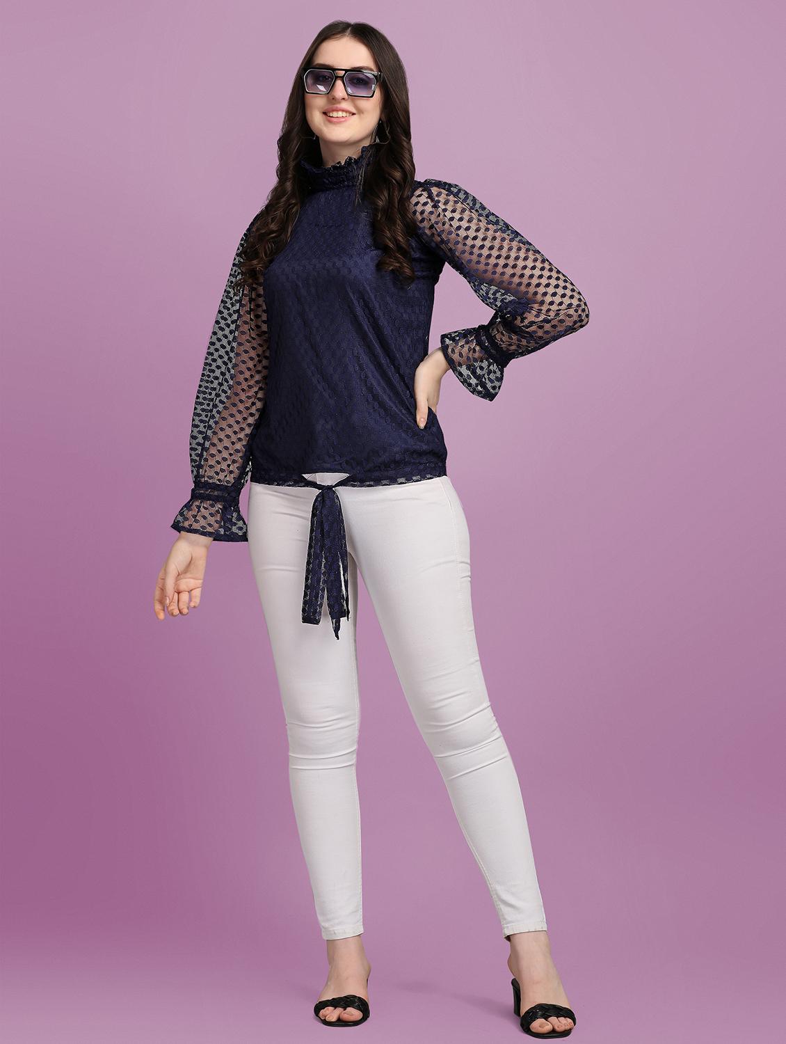 tie front self design top - 18252083 - Standard Image - 3