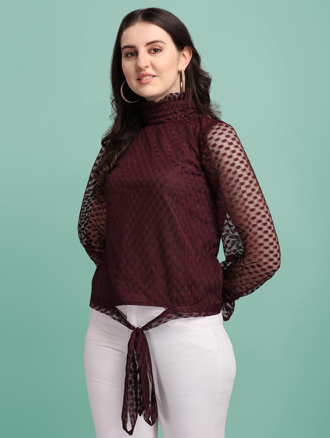 tie front self design top - 18252085 -  Zoom Image - 0