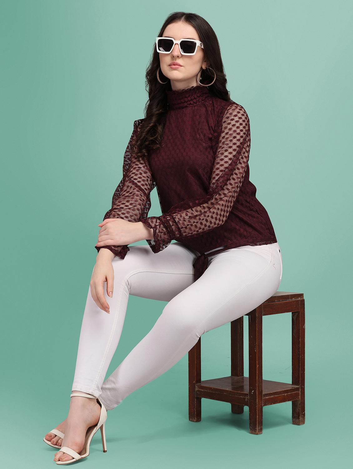 tie front self design top - 18252085 - Standard Image - 3