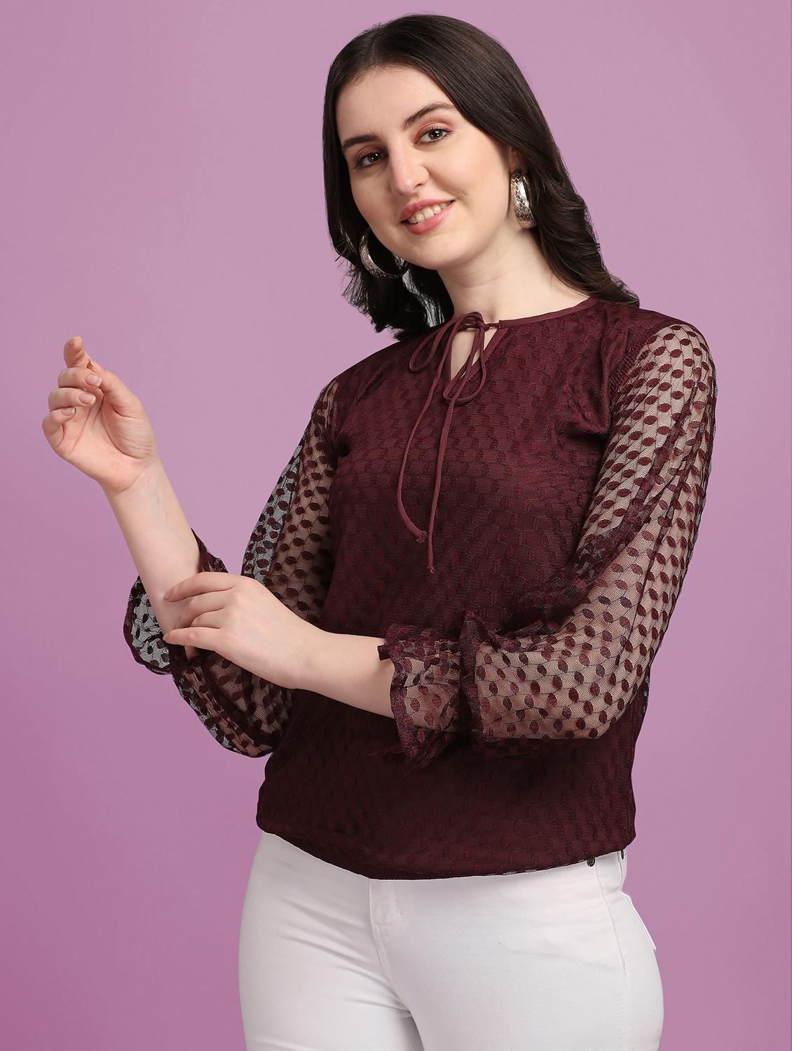 tie up neck self design top - 18252091 - Zoom Image - 0