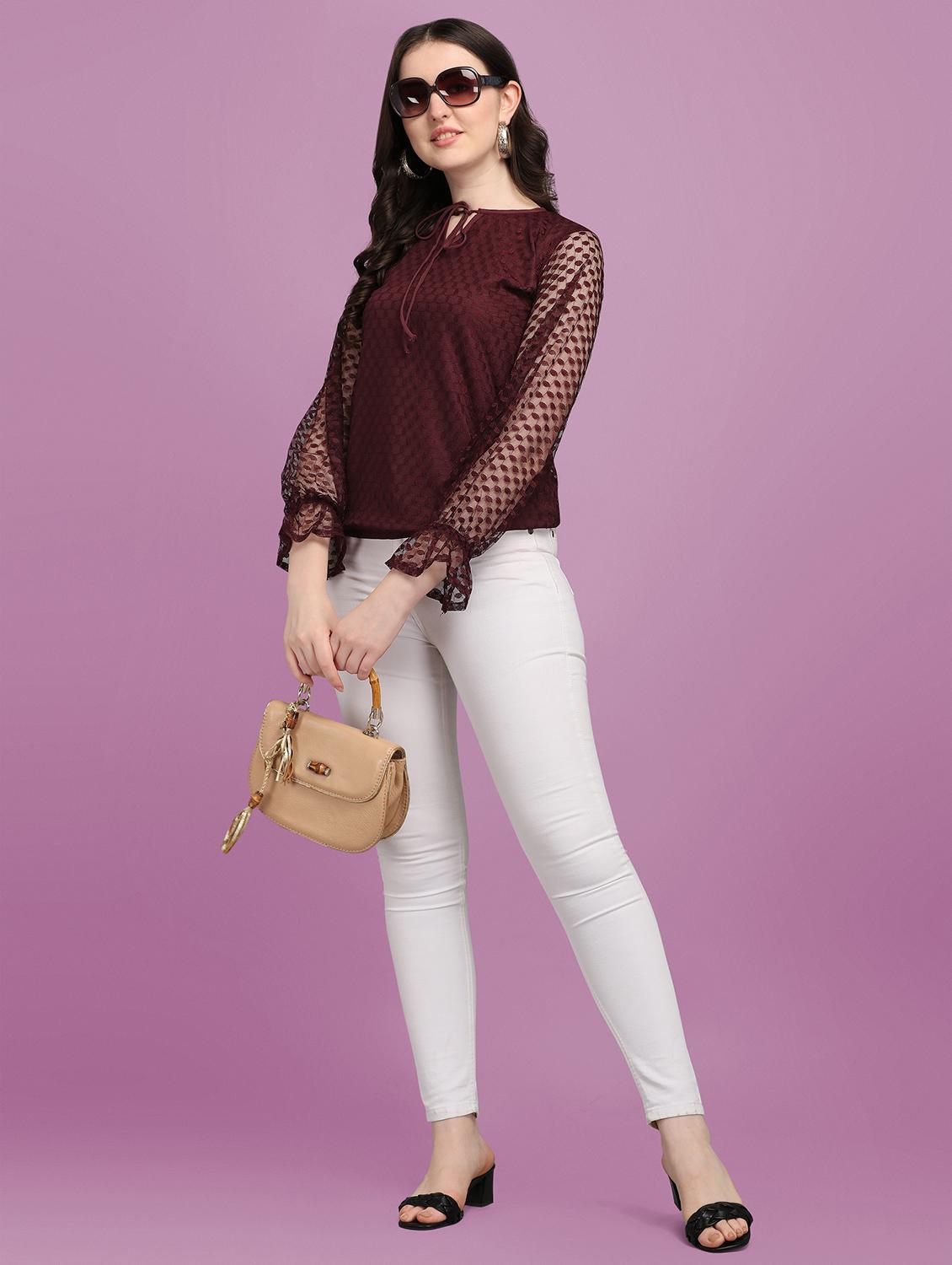 tie up neck self design top - 18252091 - Standard Image - 3