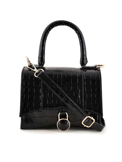 black textured messenger sling bag - 18252902 - Standard Image - 0