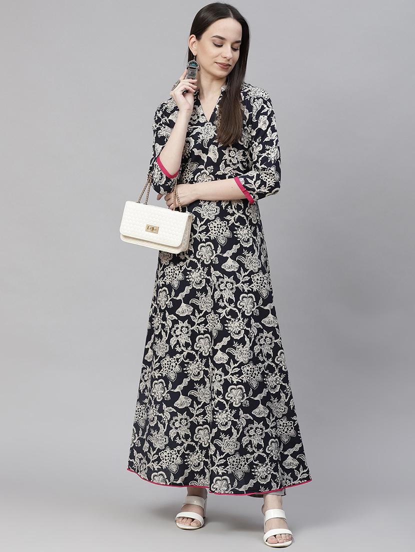 blue printed anarkali kurta - 18253279 -  Zoom Image - 0