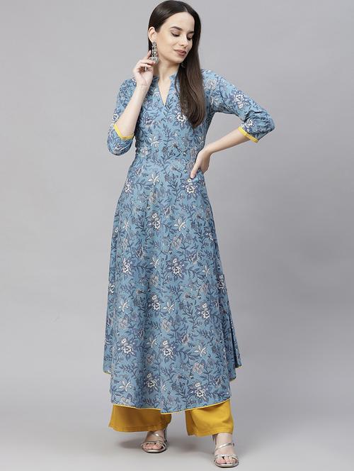 sky blue printed anarkali kurta - 18253280 - Standard Image - 0