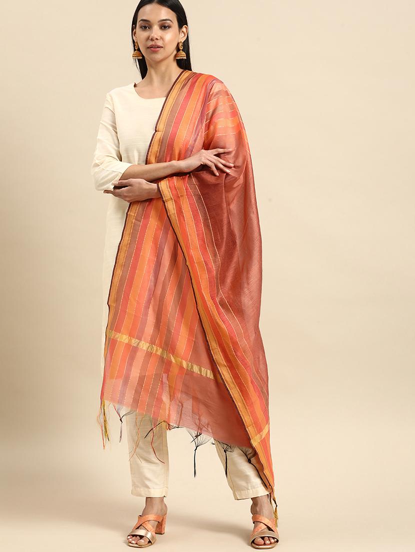 orange cotton dupatta - 18253751 - Zoom Image - 0