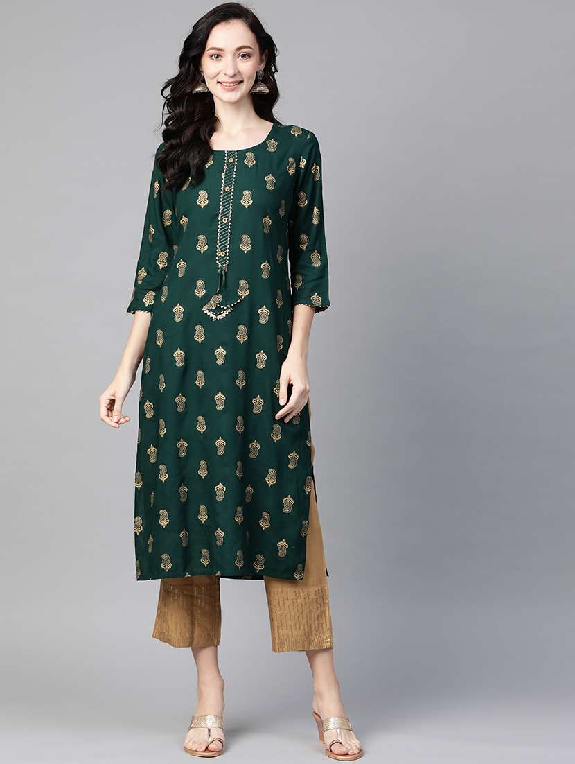 green rayon straight kurta