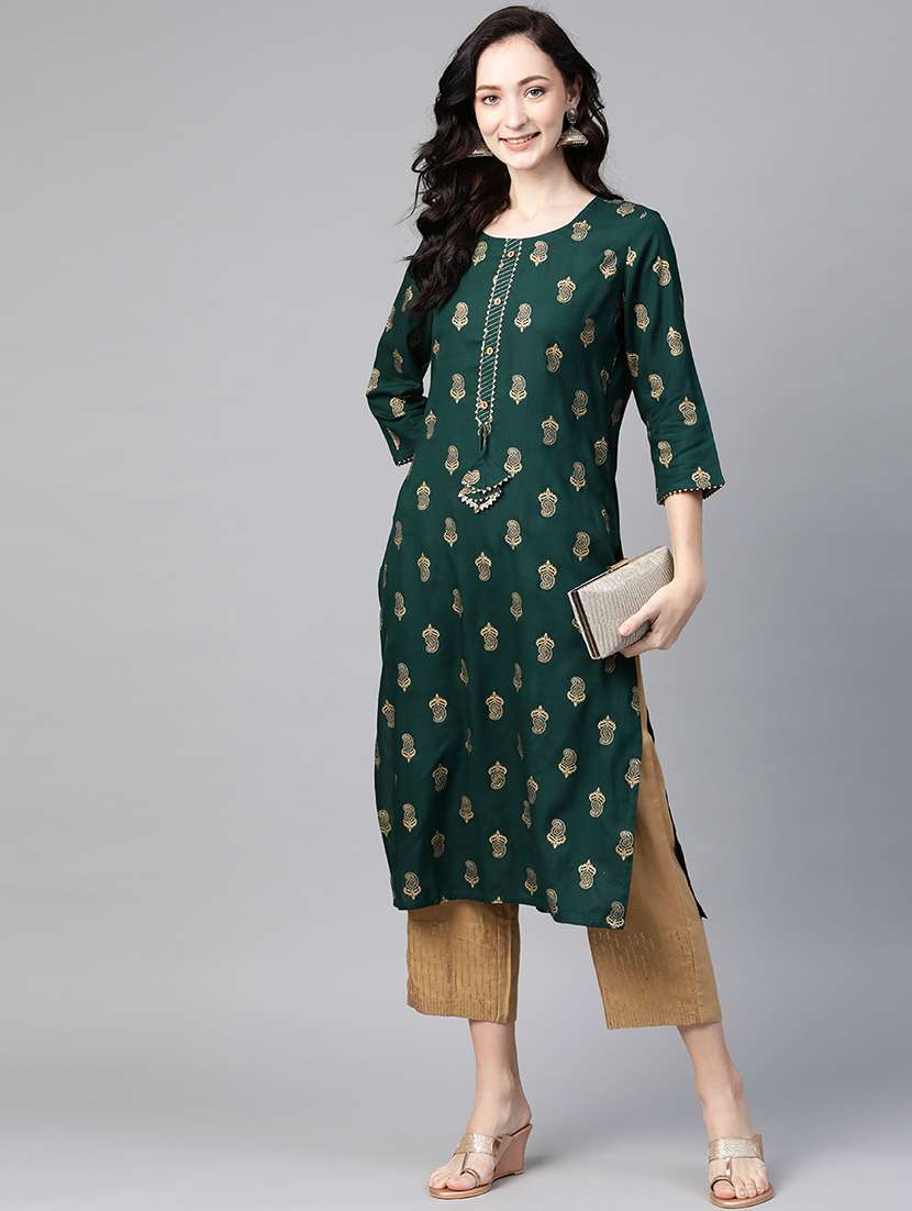 green rayon straight kurta - 18253850 - Standard Image - 3