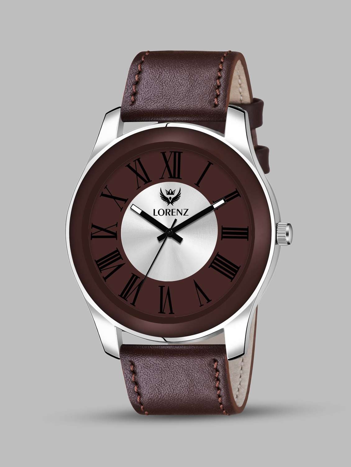 lorenz two tone dial & brown leather strap analogue watch for men | mk-404r