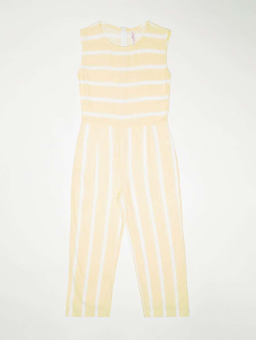 girls yellow striped full length jumpsuit 