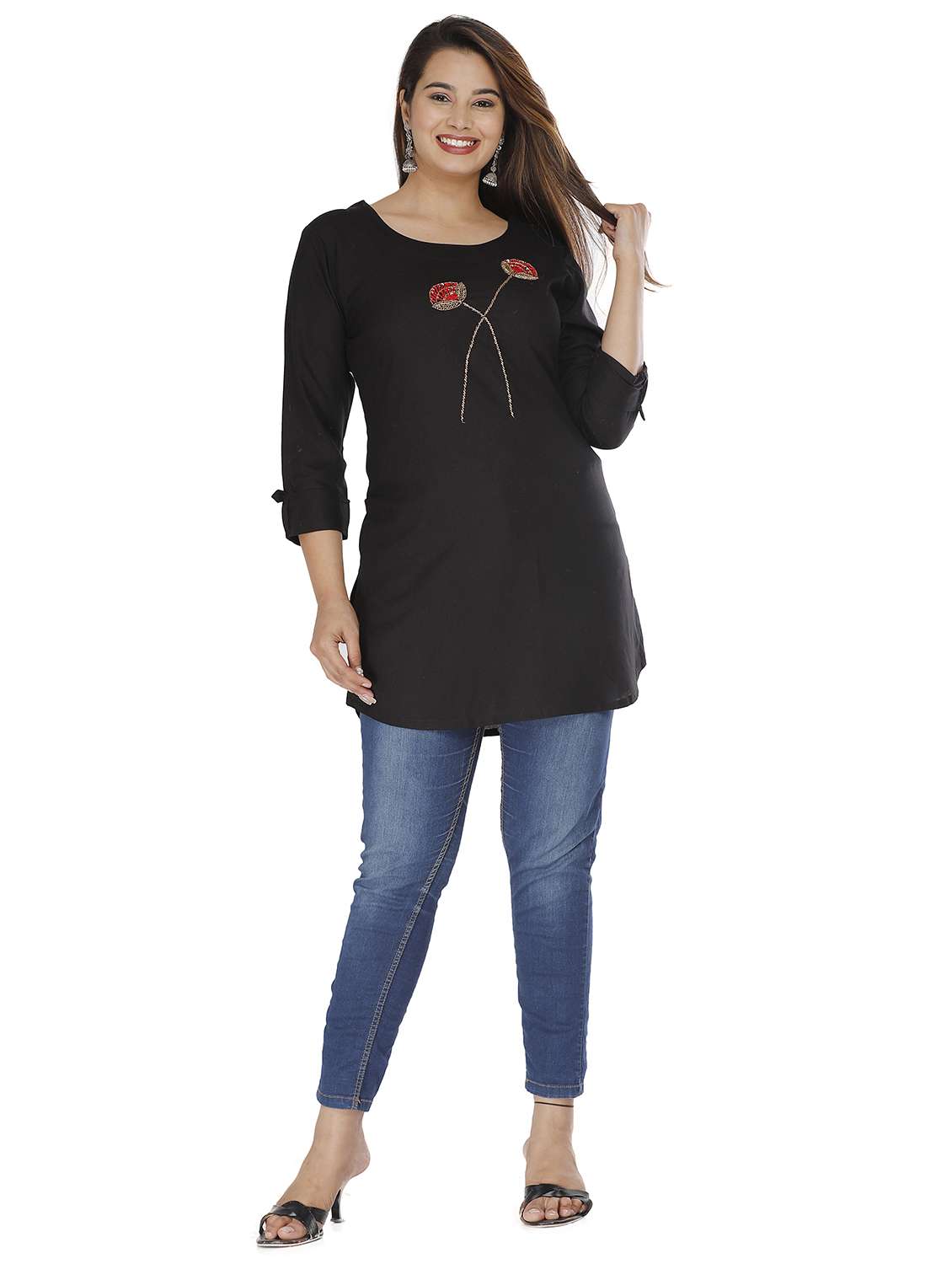 round neck solid tunic - 18254136 -  Standard Image - 3
