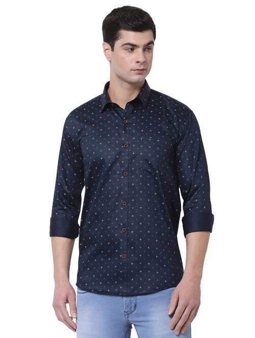 navy-blue printed casual shirt - 18254294 - Standard Image - 0