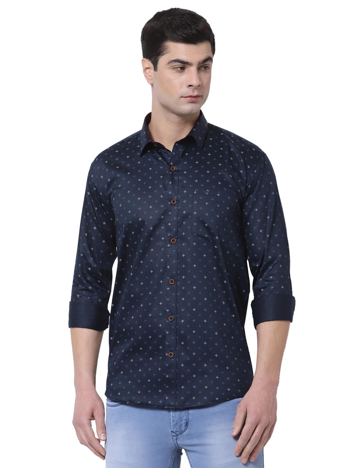 navy-blue printed casual shirt - 18254294 - Zoom Image - 0