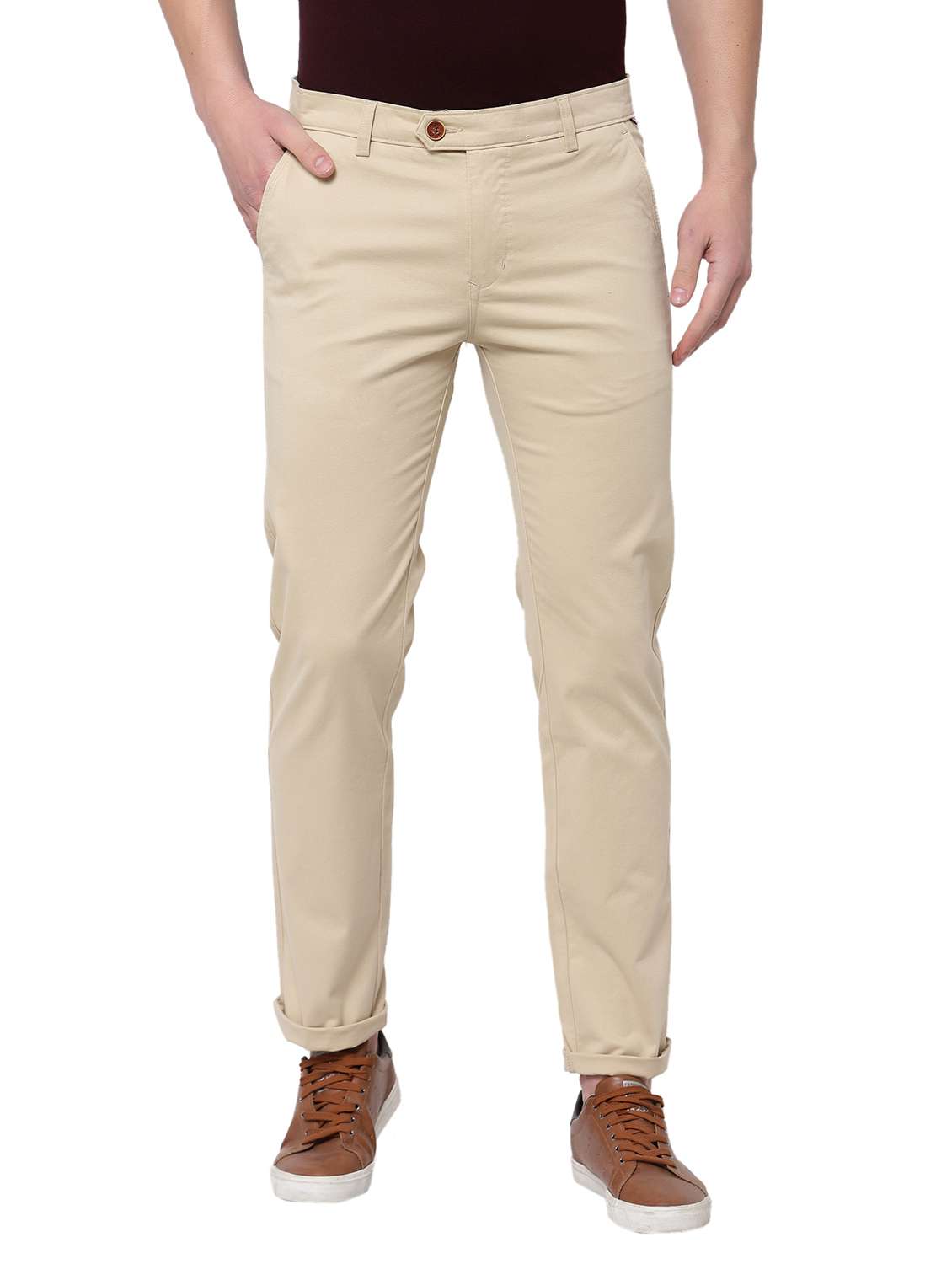 beige solid casual trouser - 18254337 - Zoom Image - 0
