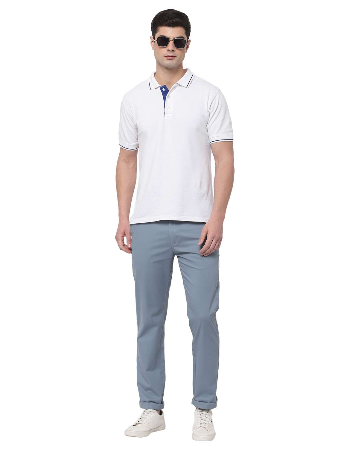 light blue solid casual trouser - 18254339 -  Standard Image - 3