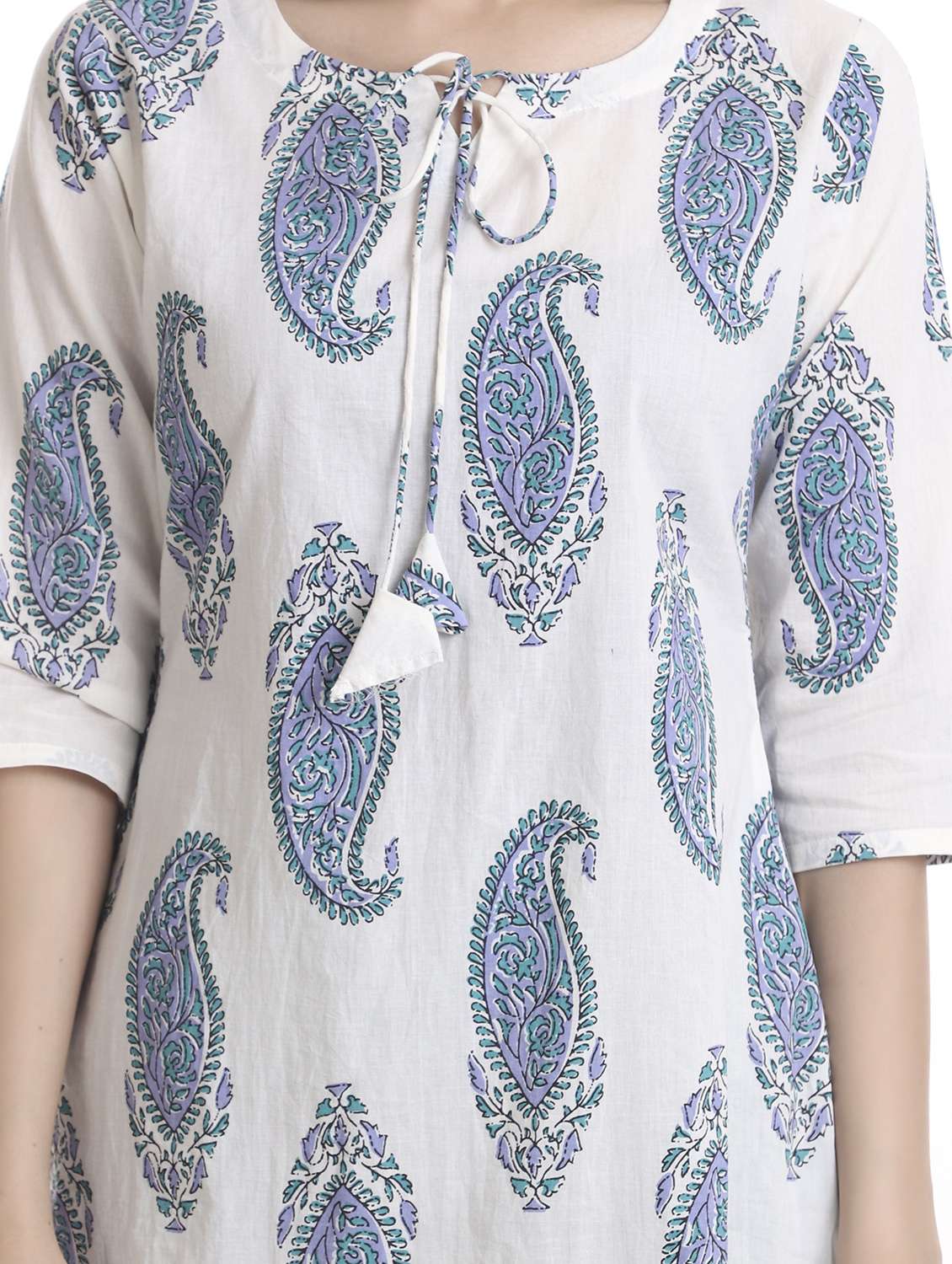 white printed straight kurta - 18254385 -  Standard Image - 3