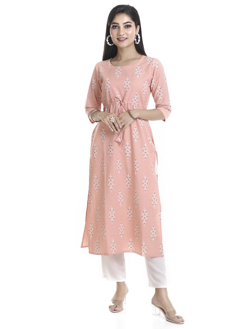 pink printed straight kurta - 18254388 - Zoom Image - 0