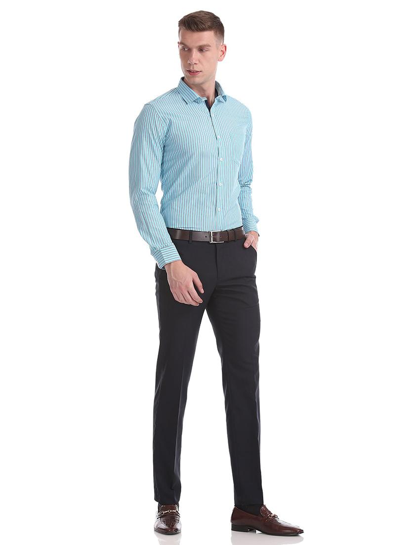 turquoise striped casual shirt - 18254725 - Standard Image - 3