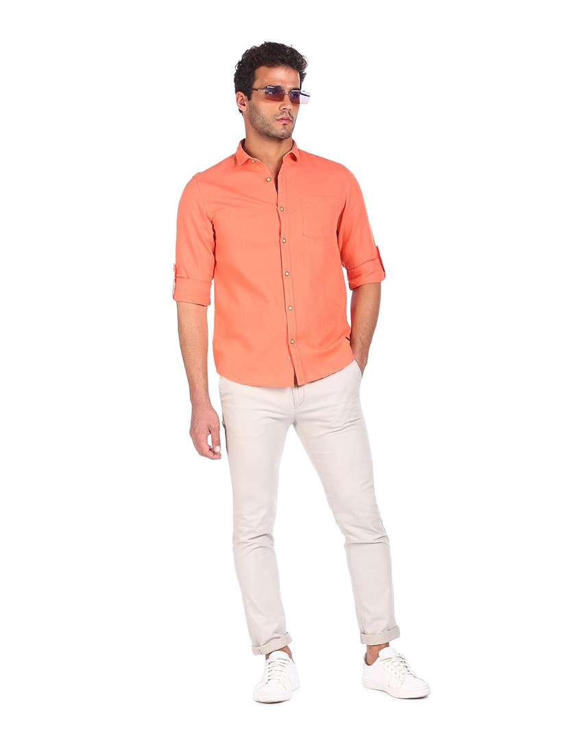 Buy online Orange Solid Casual Shirt 