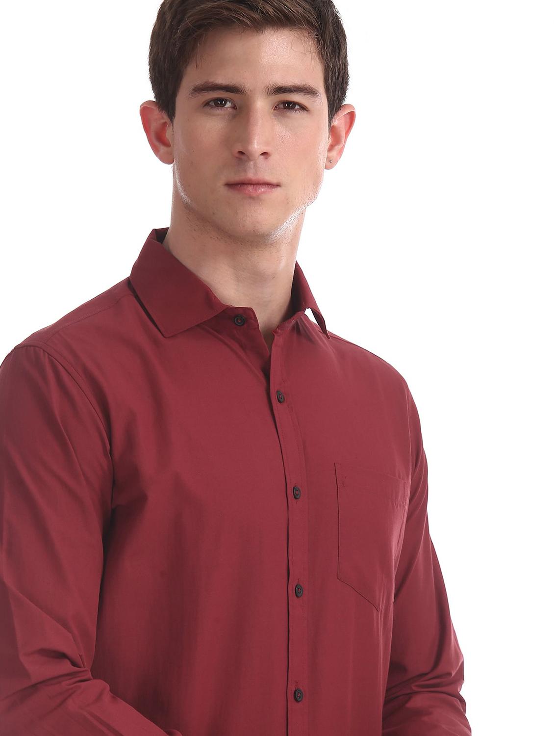 maroon solid formal shirt - 18256148 - Standard Image - 5