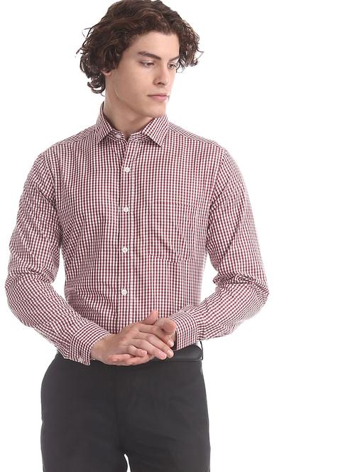 maroon checkered formal shirt - 18256153 - Standard Image - 0