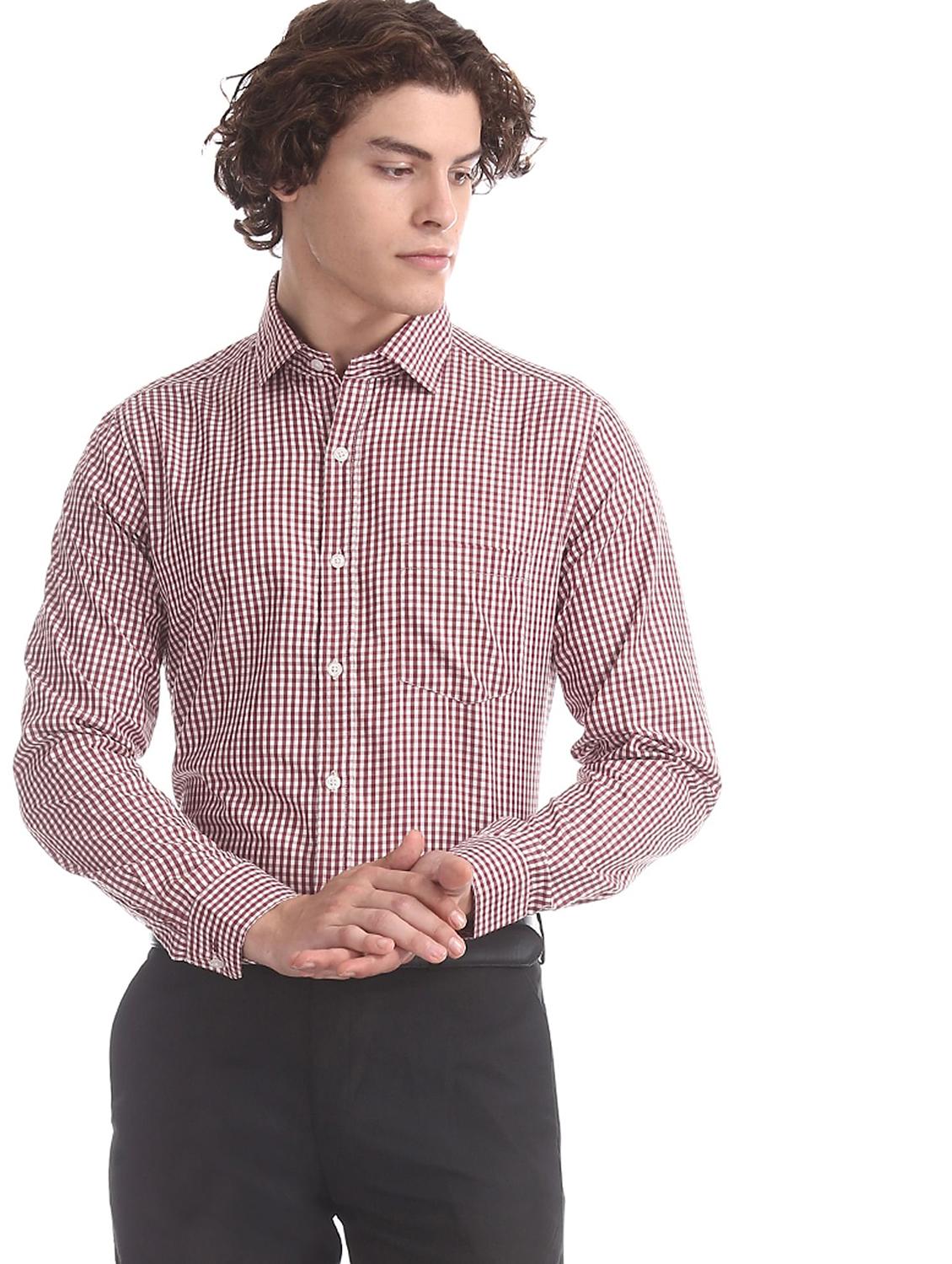maroon checkered formal shirt - 18256153 - Zoom Image - 0