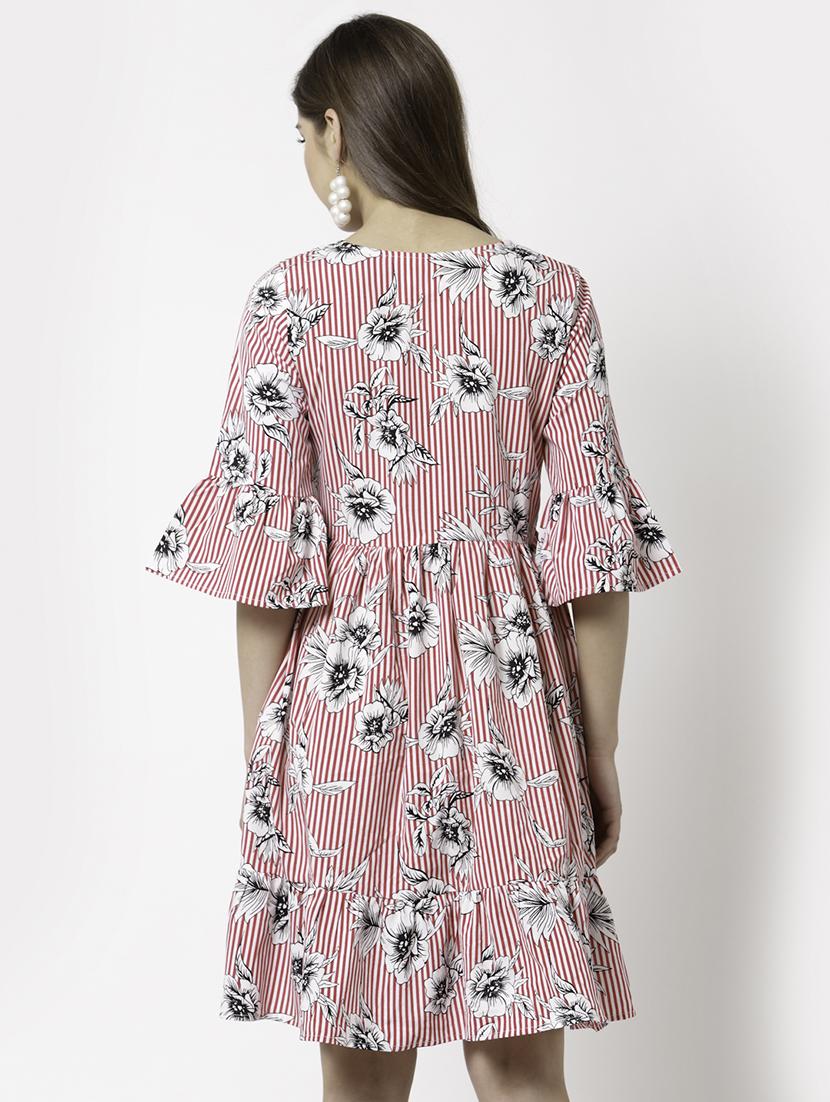 bell sleeved printed fit & flare dress - 18259565 - Standard Image - 3