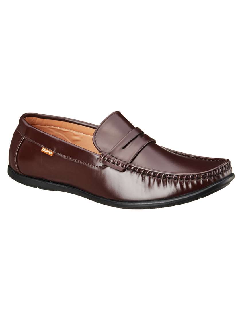 brown synthetic slip on loafers