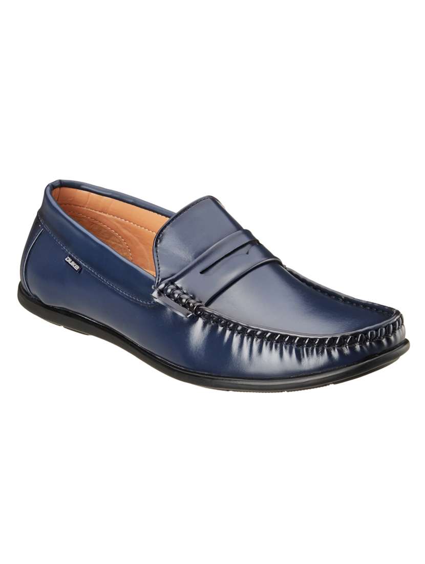 navy synthetic slip on loafers