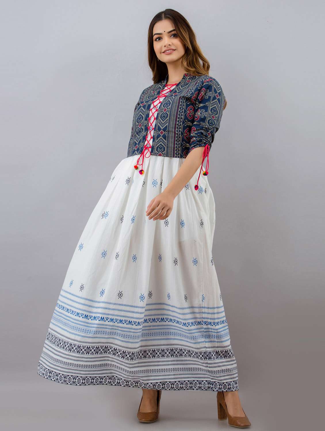 white printed flared kurta