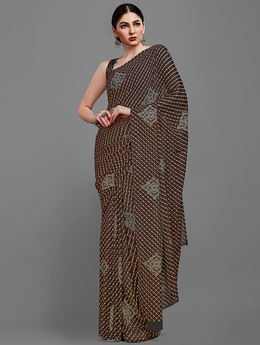 black georgette printed saree with blouse - 18259859 - Zoom Image - 0