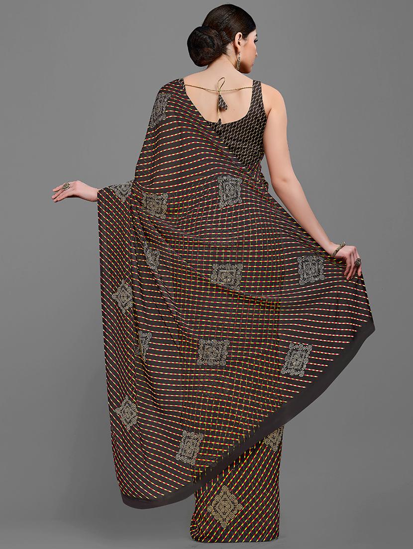 black georgette printed saree with blouse - 18259859 - Standard Image - 3