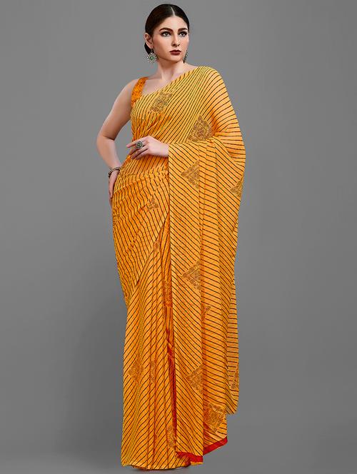 orange georgette printed saree with blouse - 18259860 - Standard Image - 0