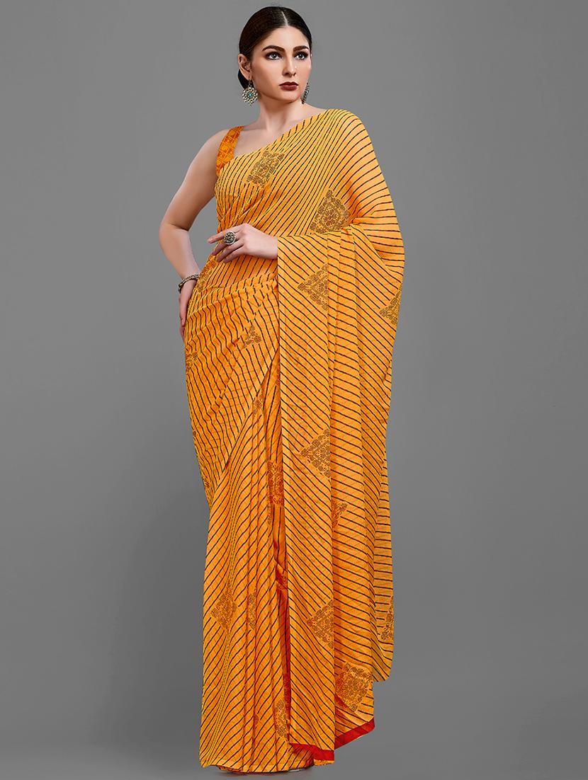orange georgette printed saree with blouse - 18259860 - Zoom Image - 0