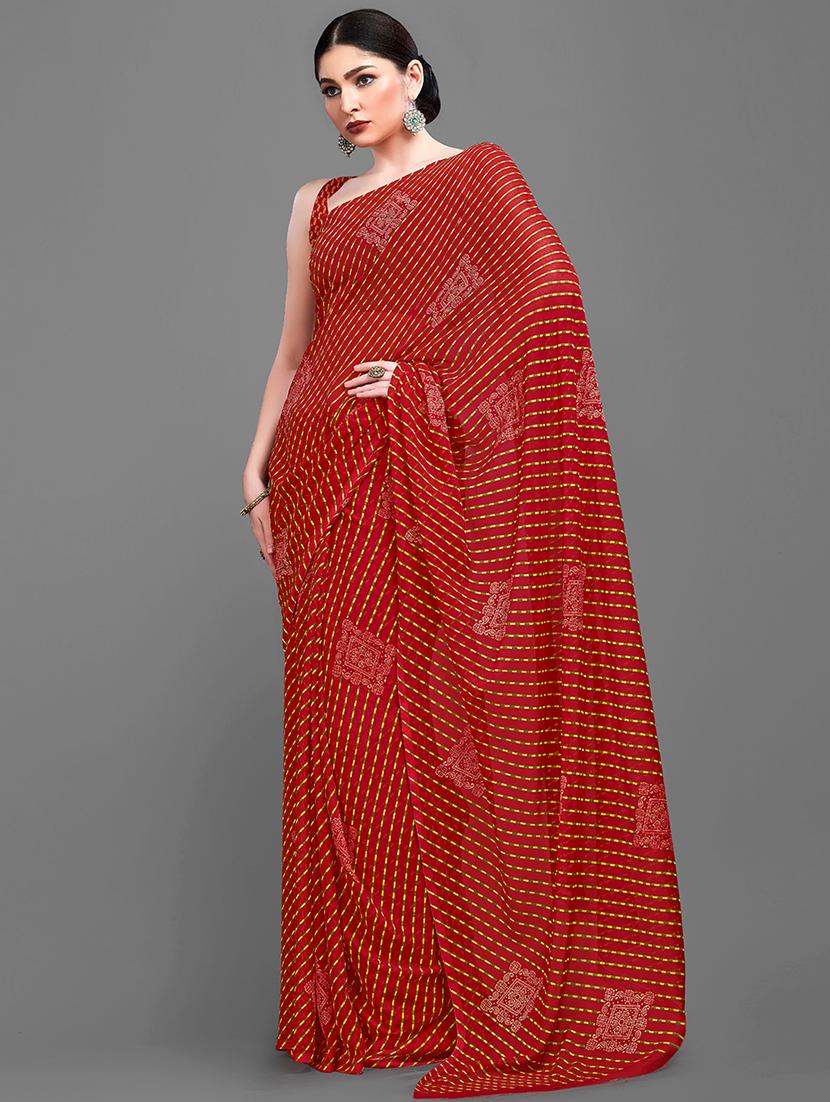 red georgette printed saree with blouse - 18259861 - Zoom Image - 0