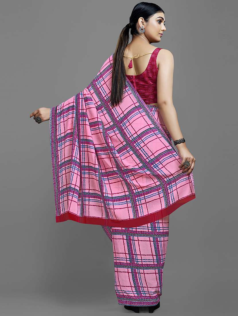 pink georgette printed saree with blouse - 18259868 -  Standard Image - 3
