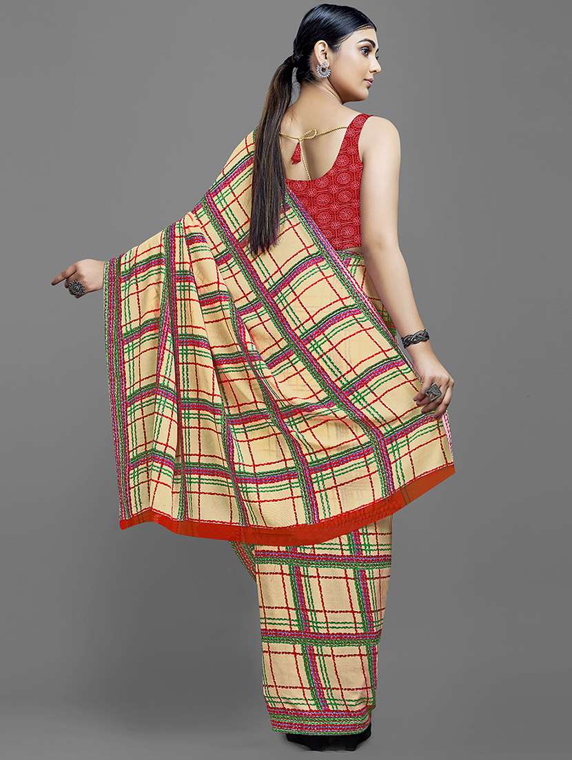 cream georgette printed saree with blouse - 18259869 -  Standard Image - 3