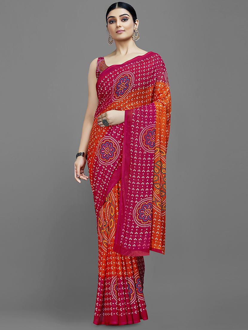 orange georgette printed saree with blouse - 18259886 - Zoom Image - 0