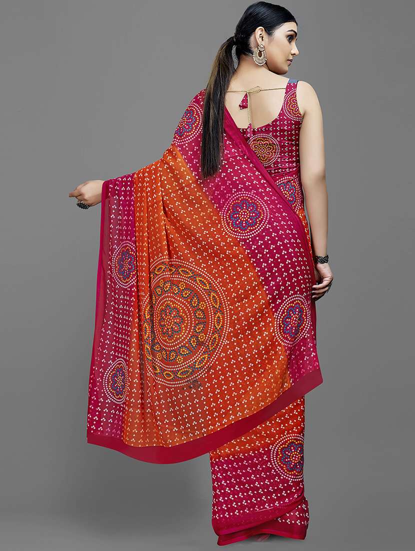 orange georgette printed saree with blouse - 18259886 - Standard Image - 3