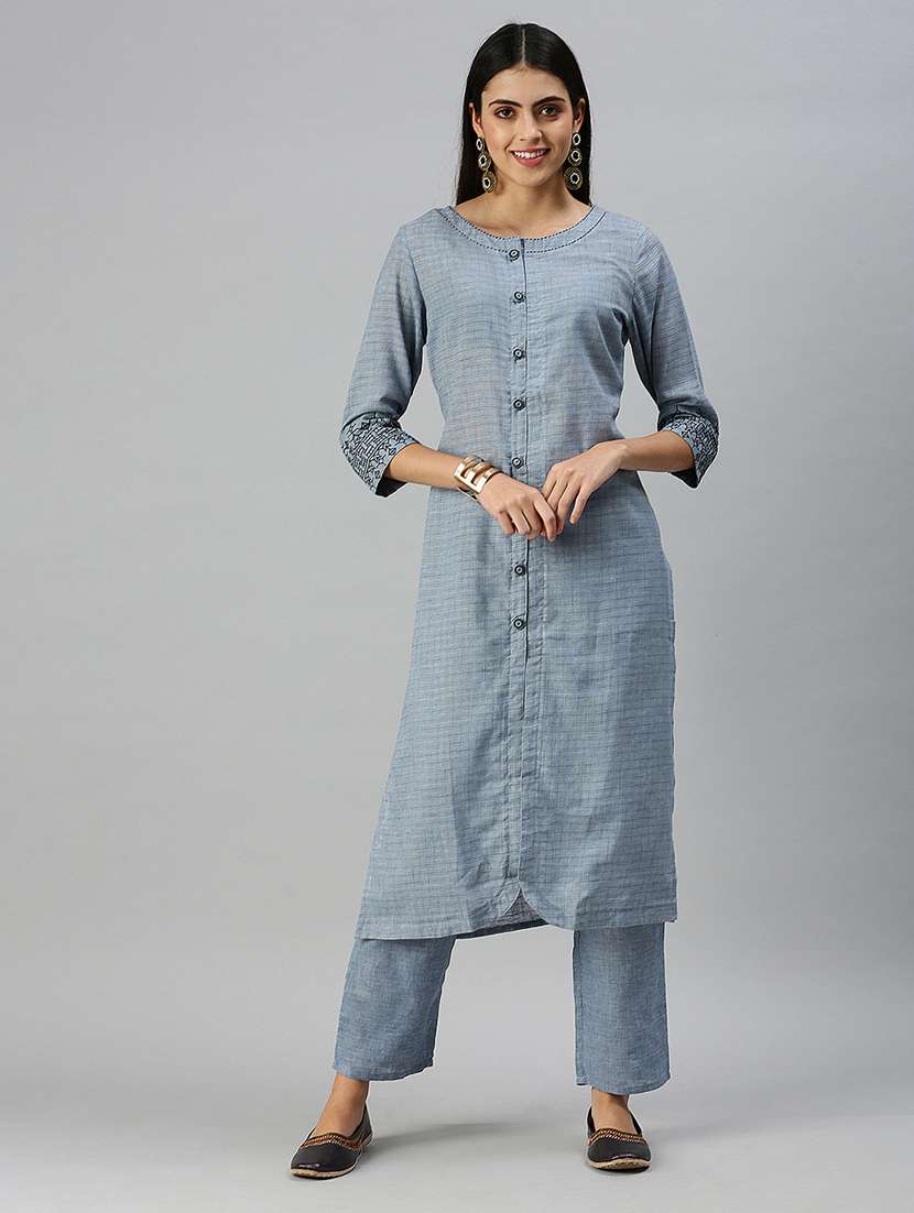 blue linen kurta pant  set