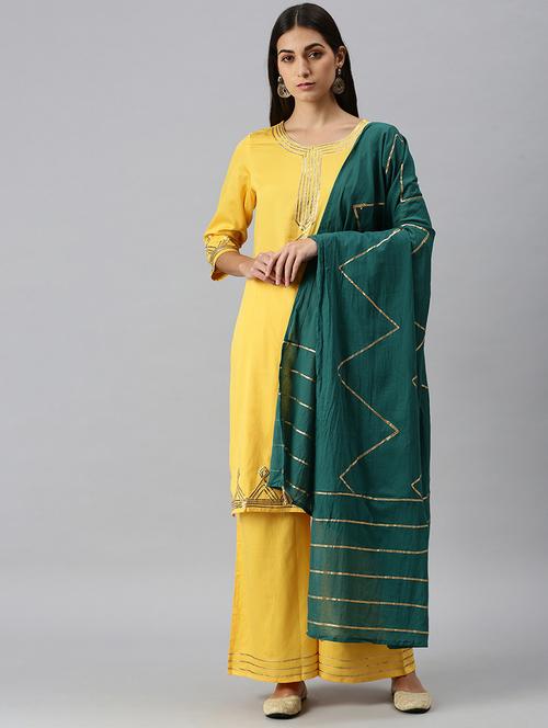 women gota work kurta palazzo set with dupatta - 18260940 -  Standard Image - 0
