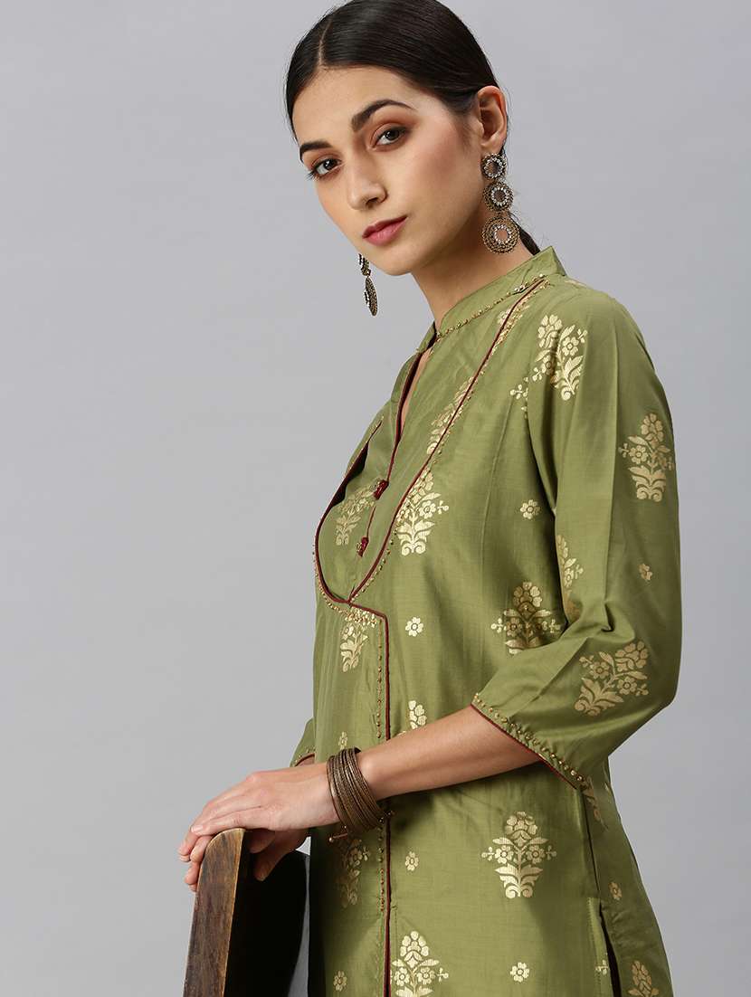 women olive foil print kurta pant set - 18260959 -  Standard Image - 5