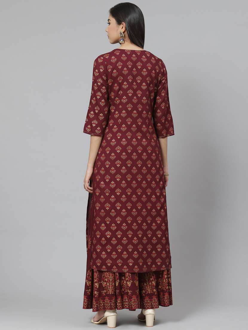 red rayon kurta palazzo set - 18261082 - Standard Image - 3