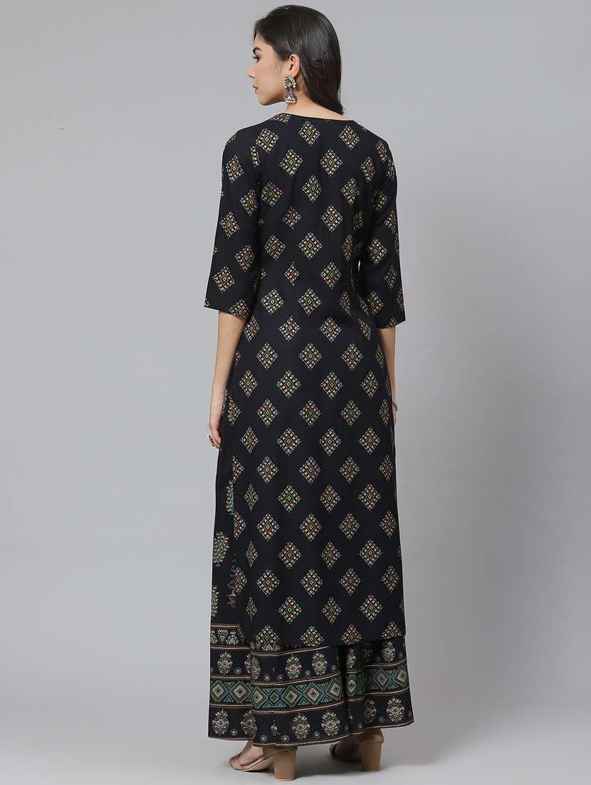 navy rayon kurta palazzo  set - 18261083 -  Standard Image - 3